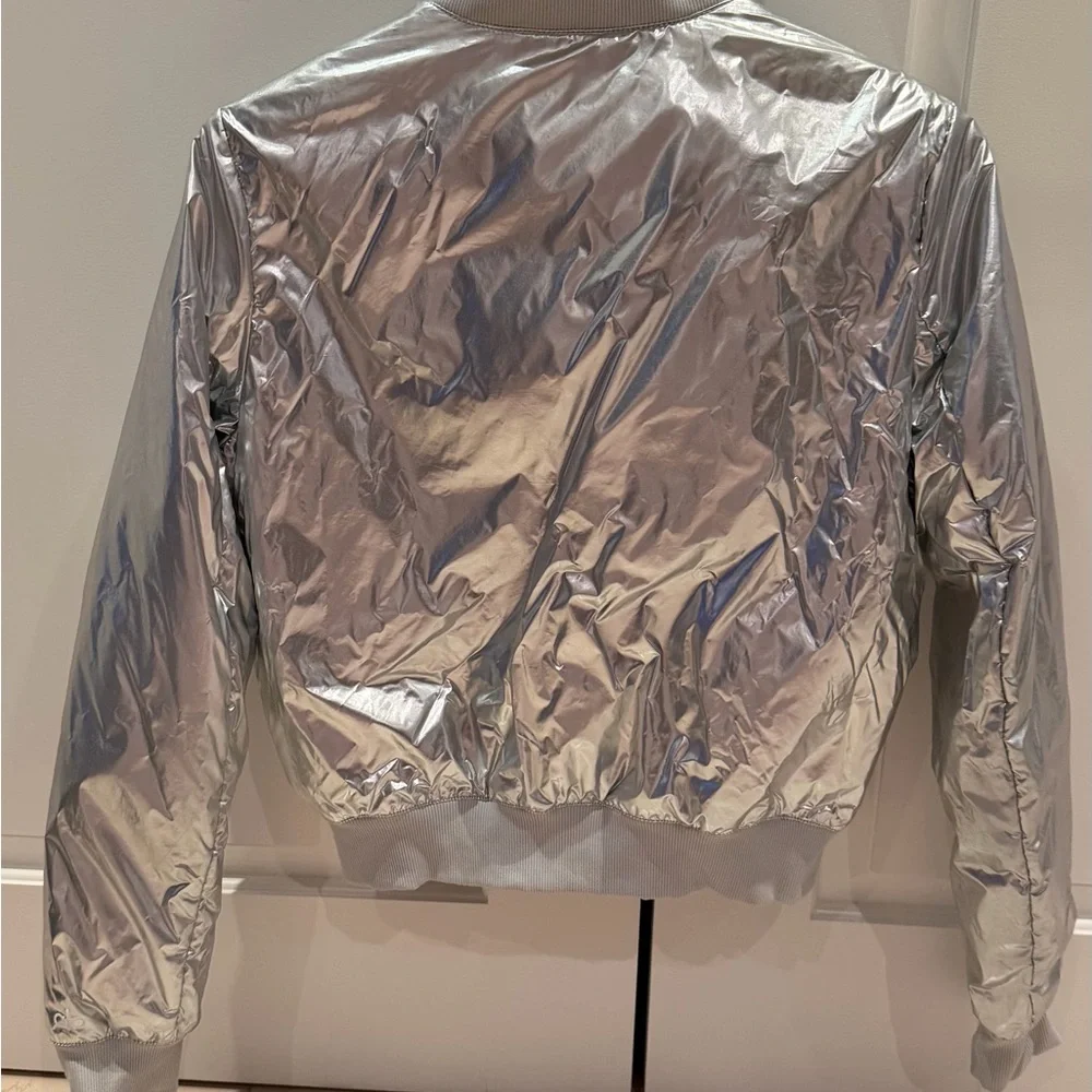 Silver Metallic Women's Bomber Jacket - Picture 2 of 6